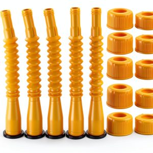 5 Pack Gas Can Spout Replacement,Extendable Gas Can Nozzle for 1/2/5/10 Gallon Gas Cans,Durable, Leak-Proof, Easy Pour Design (Yellow)-0