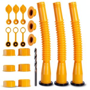 Upgraded Gas Can Spout Replacement, 3-Pack Gas Can Nozzle Leak-Proof Design, with Flexible 8.1-inch Long Spouts Easy Pour, Fuel Can Vent Caps, Drill Bit, Fit for Most 1/2/5/10 Gal Plastic Gas Cans-0